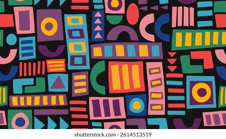 Hand drawn abstract seamless pattern. African ethnic bright background. Vector geometric banner.