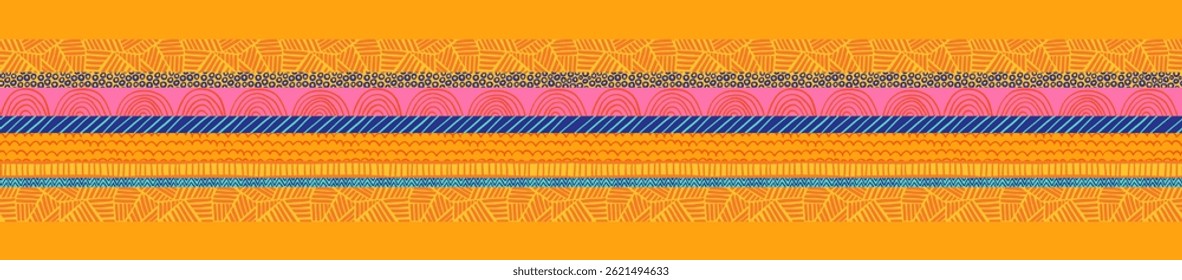 Dibujado a mano abstracto sin patrón, fondo étnico, colores vibrantes - ideal para textiles, Anuncios, Fondos de pantalla, envoltura - diseño de Vector
