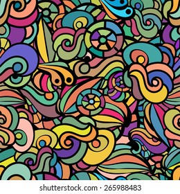 Hand drawn abstract seamless pattern. Endless motley oriental background