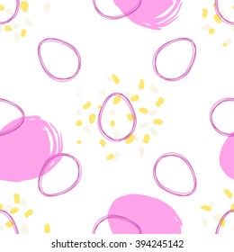 Hand drawn abstract seamless pattern with ovoids, dots and brush strokes on white background