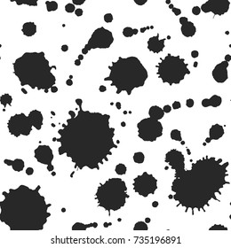 Hand drawn abstract seamless pattern with ink blots and spots. Based on an original graphic artwork. Isolated on white background. Clipping paths included.