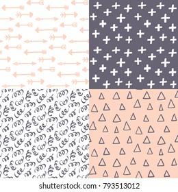 Hand drawn abstract seamless pattern set. Simple texture for background, wallpaper, fabric or a wrapping paper