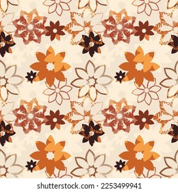 Hand drawn abstract seamless print with cute flowers. Floral summer collage pattern. Elegant fashion template for design. Modern blooming vector texture