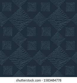 Hand drawn abstract seamless texture with curved lines on a blue background. EPS 10 vector