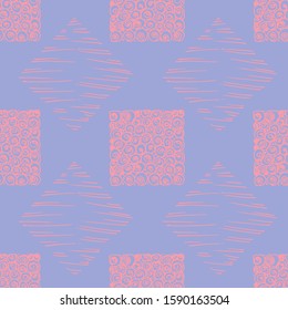 Hand drawn abstract seamless texture with curved lines on a purple background. EPS 10 vector