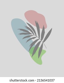 Hand drawn abstract set boho tropical leaf with color shape isolated on beige background. Vector flat illustration. Design for pattern, logo, posters