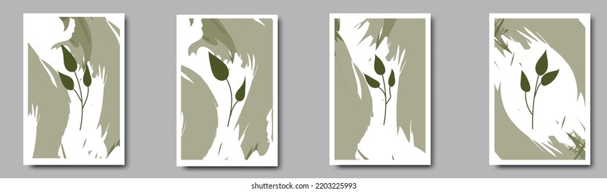 Obra mano conjunto abstracto boho hoja tropical.