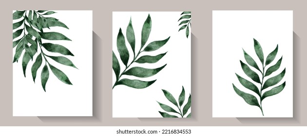 Hand drawn abstract set boho watercolor tropical leaf with isolated on white background. Vector flat illustration. Design for pattern, logo, posters, invitation, greeting card
