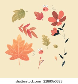 Hand drawn abstract set boho leaf isolated on white background. Vector flat illustration. Design for pattern, logo, posters, invitation, greeting card
