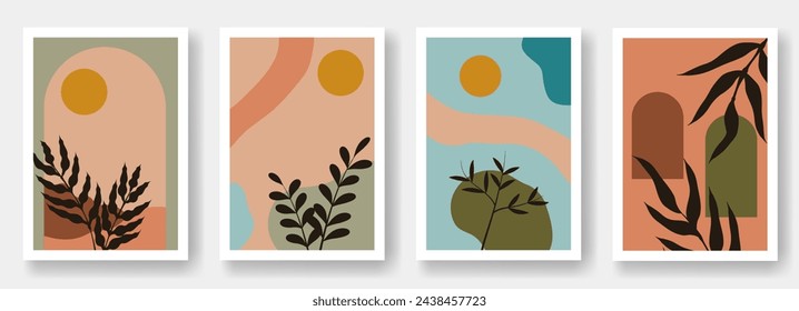 Hand drawn abstract set boho tropical leaf. Vector flat illustration.