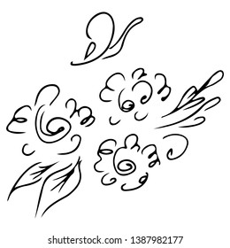 Hand drawn abstract set of rose or peonies flowers isolated on white. Floral design elements for your wedding invitation and greeting card. Hand drawn vector illustration. Line art. Sketch.