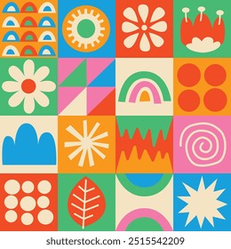 Hand drawn abstract shape and floral pattern vector