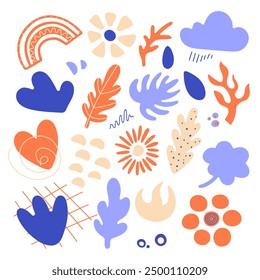 Hand drawn abstract shape set. Random cutout shapes isolated on white in Scandinavian style. Modern design. Vector illustration.