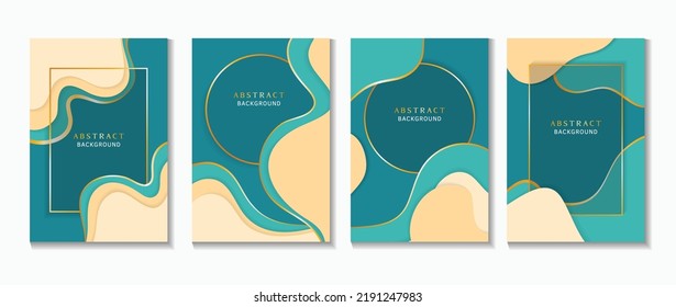 Hand drawn abstract shapes cover collection. Paper cut style 3d. Vector design layout for business presentations, flyers, posters and invitations. Colorful carving art. Aqua color