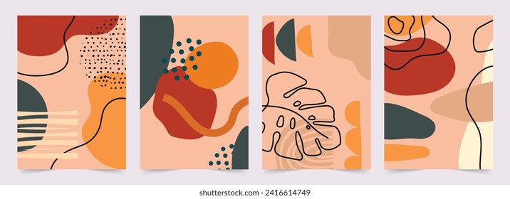 Colección de portadas de formas abstractas dibujadas a mano, plantilla de fondo de portada comercial.