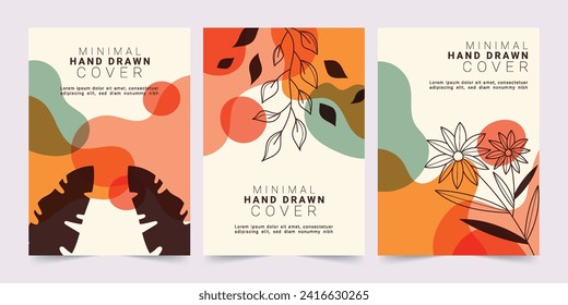 Hand drawn abstract shapes cover collection, business cover background template.
