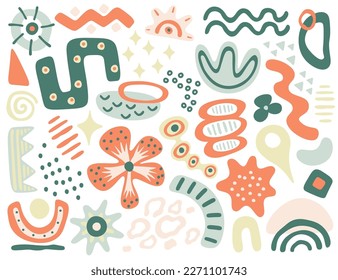 Hand drawn abstract shapes flat icons set. Minimalistic figures for web banner, brand packaging, fabric printing,wall painting. Color isolated illustrations