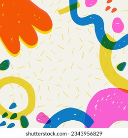 Hand drawn abstract shapes frame in the style of retro risograph techniques. Abstract minimal trendy shapes background. Bright frame. Vector