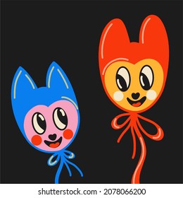 Hand drawn abstract shapes, funny cute comic characters. Cartoon style. Flat design.