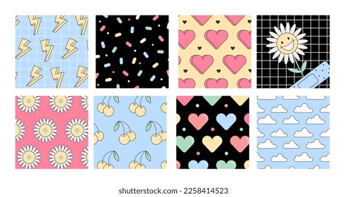 Hand drawn Abstract shapes, funny cute Comic characters. Big Set of Different colored Vector stock illustartions. Cartoon style. Flat design. All elements are isolated. Square Posters, logo Templates.