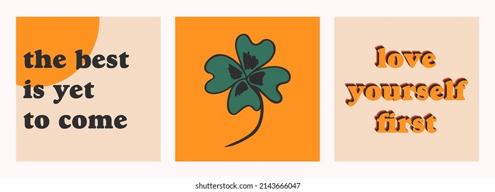 Hand drawn Abstract shapes, lettering poster set. Vector illustration, cartoon style, flat design. All elements are isolated. Square posters, logo templates.