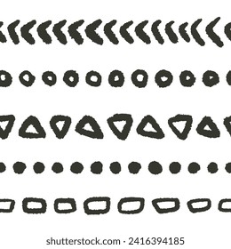 Hand Drawn Abstract Shapes Monochrome Vector Seamless Horizontal Borders Set