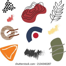 Hand drawn abstract shapes organic collection. Trendy modern textured shapes, creative contemporary aesthetic doodle elements illustration set premium vector