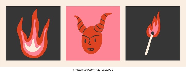 Hand drawn Abstract shapes, poster set. Vector illustrations, cartoon style, flat design. All elements are isolated. Square posters, logo templates.