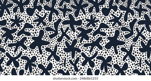 Hand drawn abstract shapes seamless pattern summer trendy silhouette naive art style vintage vector bold texture fabric textile paper print background wallpaper