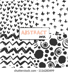 Hand drawn abstract shapes. Set of four various vector seamless patterns