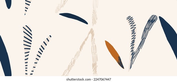 Hand drawn abstract simple shapes pattern. Modern collage seamless print. Fashionable template for design.