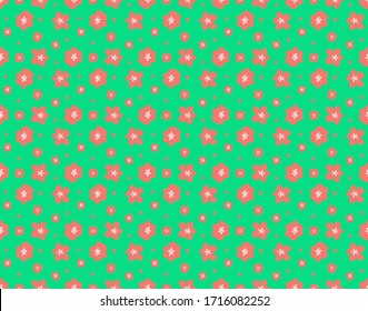 Hand Drawn Abstract Small Ditsy Daisy Flowers with Dots Repeating Vector Pattern Isolated Background