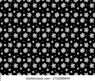 Hand Drawn Abstract Small Ditsy Daisy Flowers with Dots Repeating Vector Pattern Isolated Background