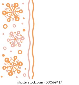 Hand drawn abstract snowflakes seamless. Template for cover, poster, t-shirt or fabric. Vector vertical winter illustration in orange colors with copy space (place for your text).