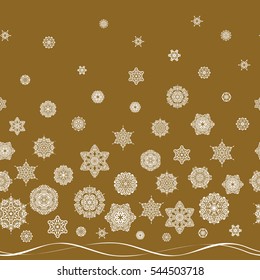 Hand drawn abstract snowflakes seamless. Template for cover, poster, t-shirt or fabric. Vector winter illustration in brown colors.