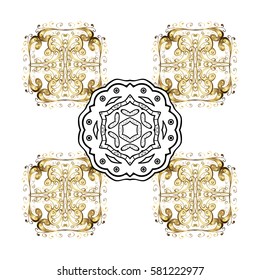 Hand drawn abstract snowflakes seamless. Template for cover, poster, t-shirt or fabric. Vector winter illustration in white colors with golden elements.