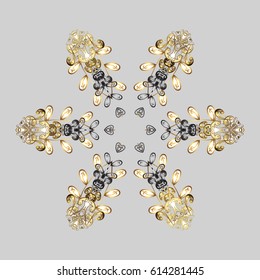 Hand drawn abstract snowflakes seamless. Template for cover, poster, t-shirt or fabric. Vector winter illustration in colors with golden elements.