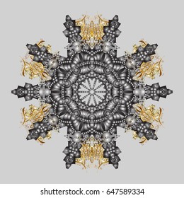 Hand drawn abstract snowflakes seamless. Template for cover, poster, t-shirt or fabric. Vector winter illustration in colors with golden elements.