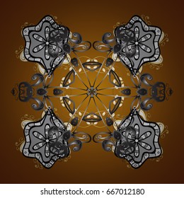 Hand drawn abstract snowflakes. Template for cover, poster, t-shirt or fabric. Vector winter illustration in brown colors.
