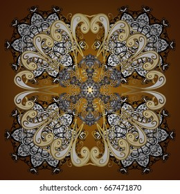 Hand drawn abstract snowflakes. Template for cover, poster, t-shirt or fabric. Vector winter illustration in brown colors.