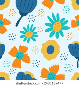 Hand drawn abstract spring flower seamless pattern
