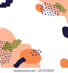 Hand drawn abstract square template with transparent background and place for text or photo. Hand drawn vector template in pastel colors for social media post