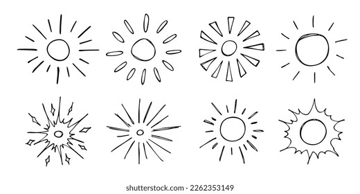 Hand drawn abstract sun symbol. Summer doodle set. Vector elements for design