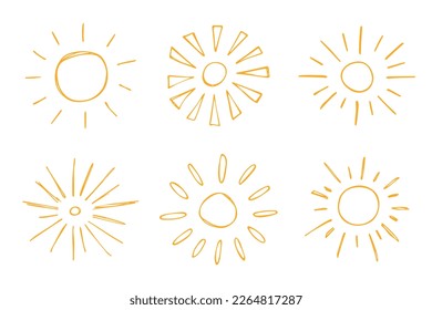 Hand drawn abstract sun symbol. Summer doodle set. Vector elements for design
