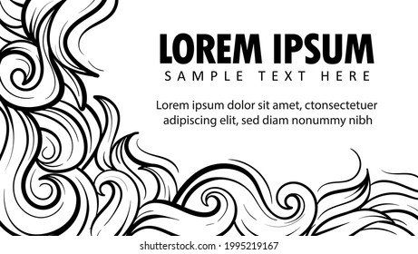 Hand Drawn Abstract Swirl Decorative Background, Black And White Abstract vector decorative nature background, Template frame design for card. Vector Illustration.