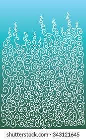 Hand drawn abstract swirl lines on blue sea color.