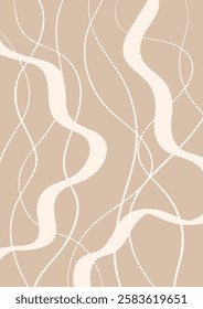 Hand drawn abstract swirly line background design in neutral colours