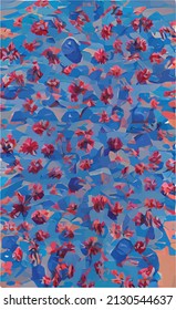 textura abstracta a mano de flores de hibisco. Fondo primaveral rosa, azul y amarillo. La textura natural de la vegetación tropical. Diseño para la invitación a la boda, tarjeta, libro.