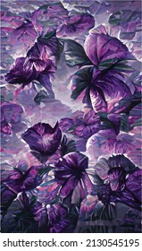 hand drawn abstract texture of hibiscus flowers. Pink, blue and yellow spring background. Natural natural texture of tropical vegetation. Design for wedding invitation, card, book.