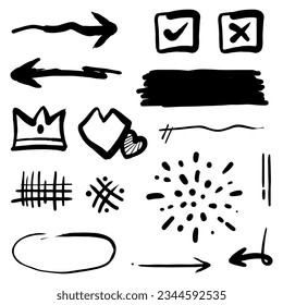 Conjunto de doodle de línea delgada dibujado a mano, en ilustración vectorial